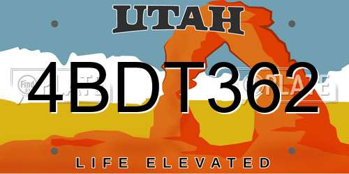 4BDT362 Utah License Plate