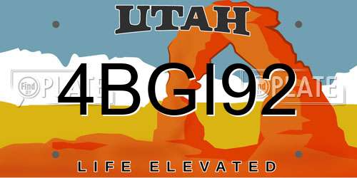 4BGI92 Utah License Plate