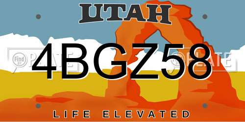 4BGZ58 Utah License Plate