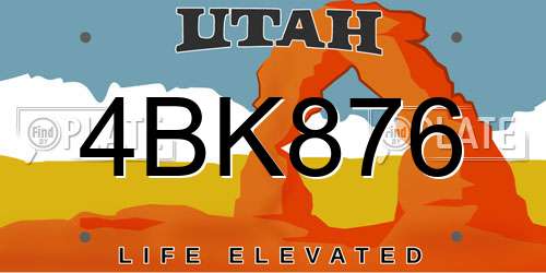 4BK876 Utah License Plate