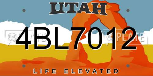 4BL7012 Utah License Plate