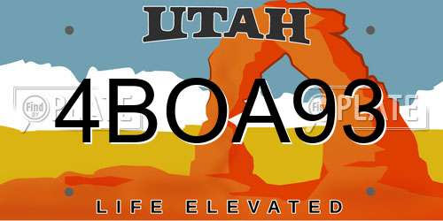 4BOA93 Utah License Plate