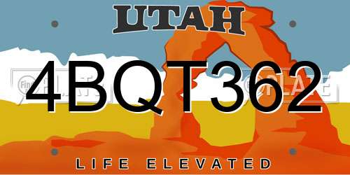 4BQT362 Utah License Plate