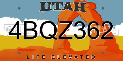 4BQZ362 Utah License Plate