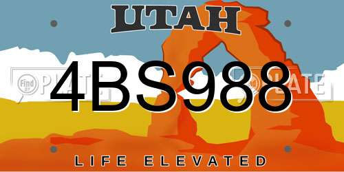 4BS988 Utah License Plate