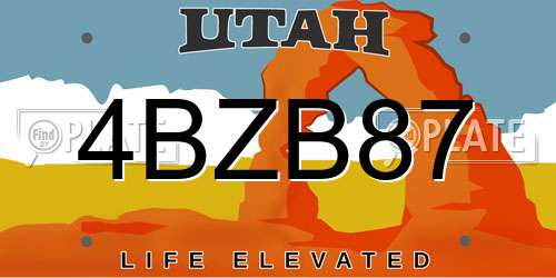 4BZB87 Utah License Plate