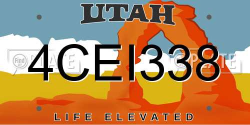 4CEI338 Utah License Plate