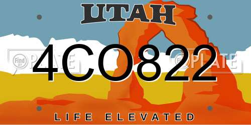 4CO822 Utah License Plate