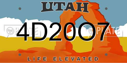 4D20O7 Utah License Plate