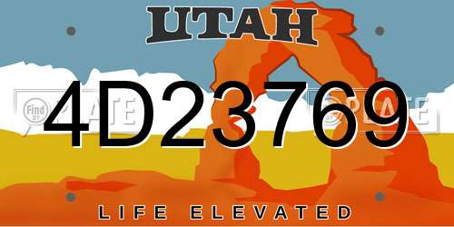4D23769 Utah License Plate