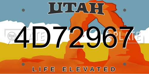 4D72967 Utah License Plate