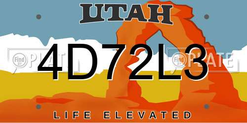 4D72L3 Utah License Plate