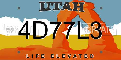 4D77L3 Utah License Plate