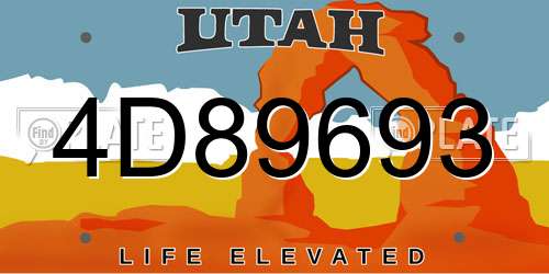 4D89693 Utah License Plate