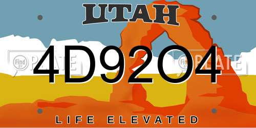 4D92O4 Utah License Plate