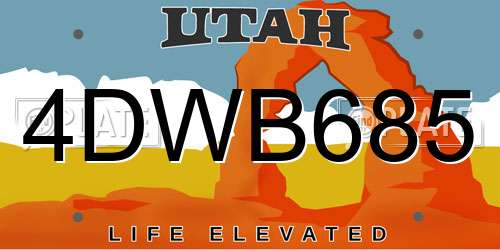 4DWB685 Utah License Plate