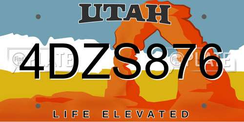 4DZS876 Utah License Plate