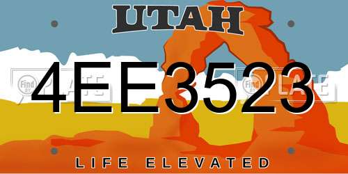 4EE3523 Utah License Plate