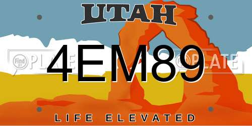 4EM89 Utah License Plate