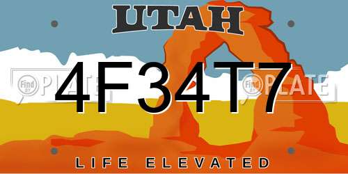 4F34T7 Utah License Plate