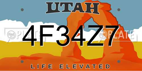 4F34Z7 Utah License Plate