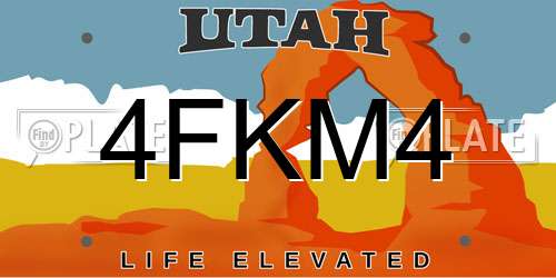 4FKM4 Utah License Plate