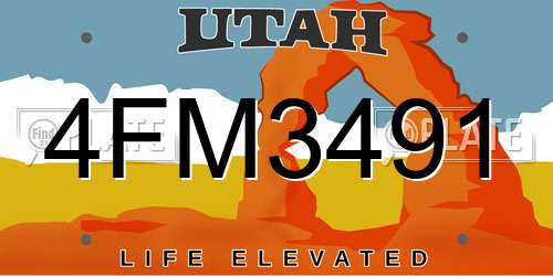 4FM3491 Utah License Plate