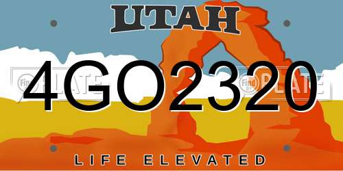 4GO2320 Utah License Plate