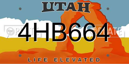 4HB664 Utah License Plate