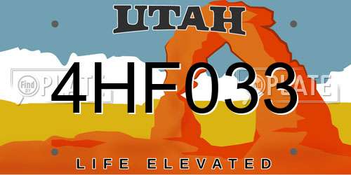 4HF033 Utah License Plate