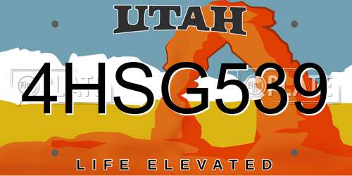 4HSG539 Utah License Plate