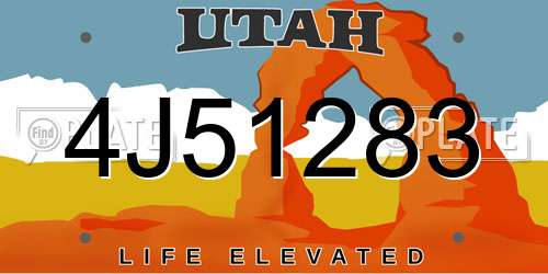 4J51283 Utah License Plate