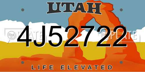 4J52722 Utah License Plate