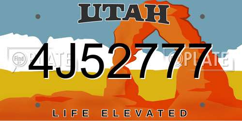 4J52777 Utah License Plate