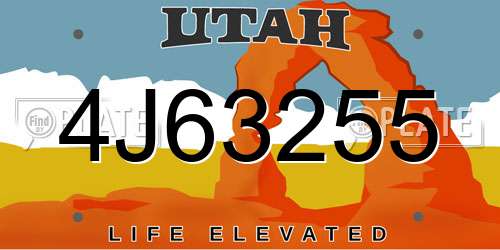 4J63255 Utah License Plate