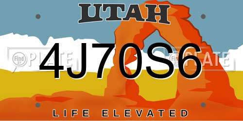 4J70S6 Utah License Plate