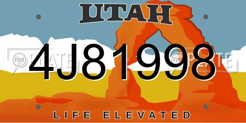 4J81998 Utah License Plate