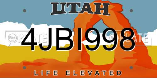 4JBI998 Utah License Plate