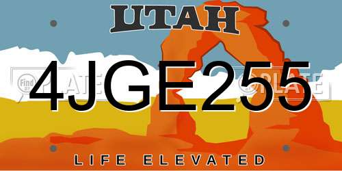 4JGE255 Utah License Plate