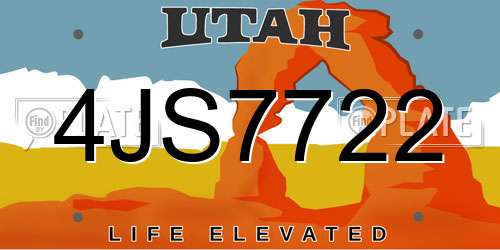 4JS7722 Utah License Plate