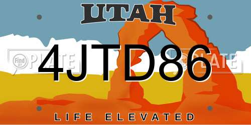 4JTD86 Utah License Plate