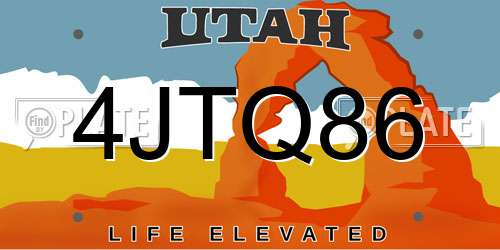 4JTQ86 Utah License Plate