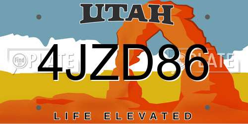 4JZD86 Utah License Plate