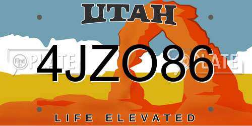 4JZO86 Utah License Plate