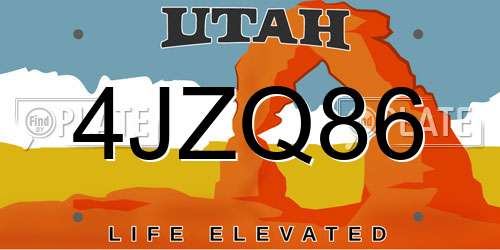 4JZQ86 Utah License Plate
