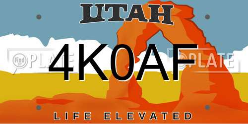 4K0AF Utah License Plate