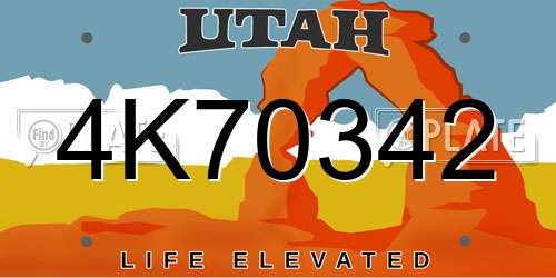 4K70342 Utah License Plate