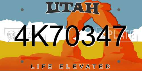 4K70347 Utah License Plate