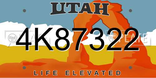 4K87322 Utah License Plate