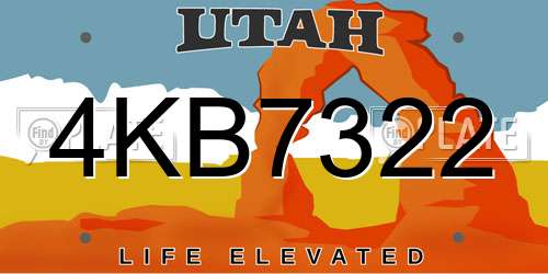 4KB7322 Utah License Plate